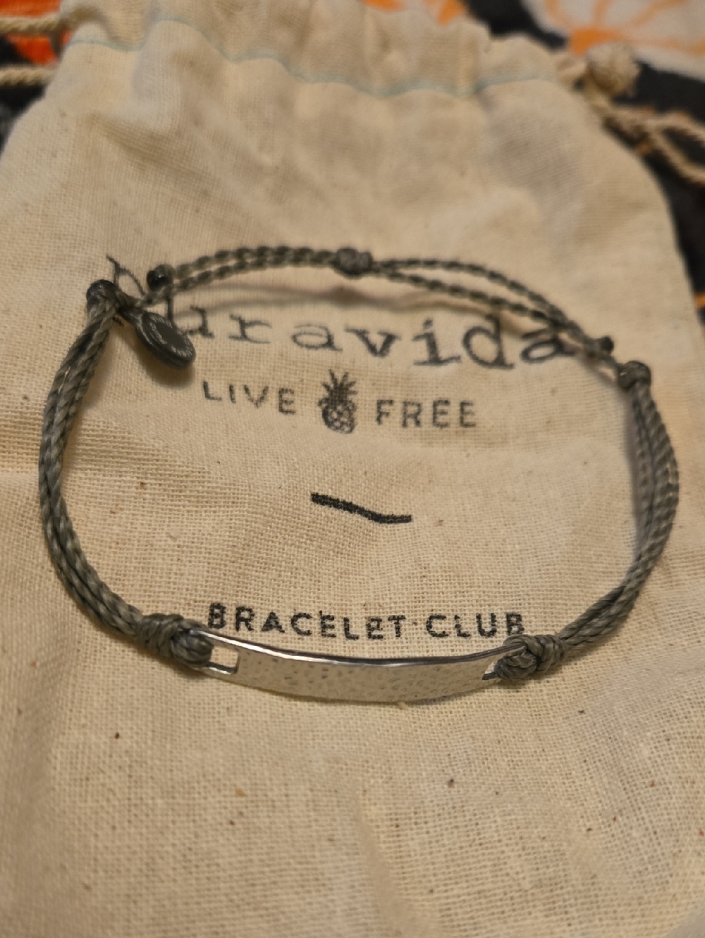 Pura Vida Silver Bar Bracelet with Gray Braided Cord